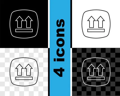 Set line This side up icon isolated on black and white, transparent background Illustration