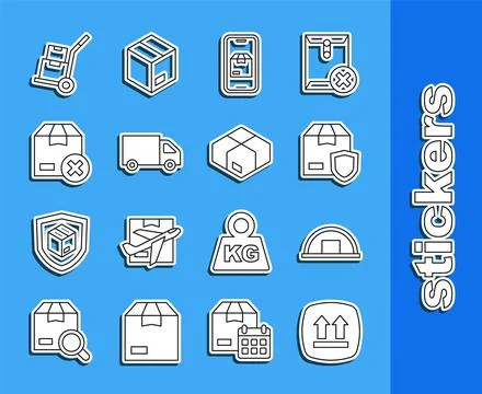 Set line This side up, Warehouse, Delivery security with shield, Mobile app Stock Illustration