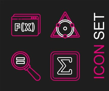 Set line Sigma symbol, Calculation, Triangle math and Function mathematical icon Stock Illustration