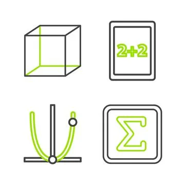 Set line Sigma symbol, Graph, schedule, chart, diagram, Tablet with calcula.. 스톡 일러스트