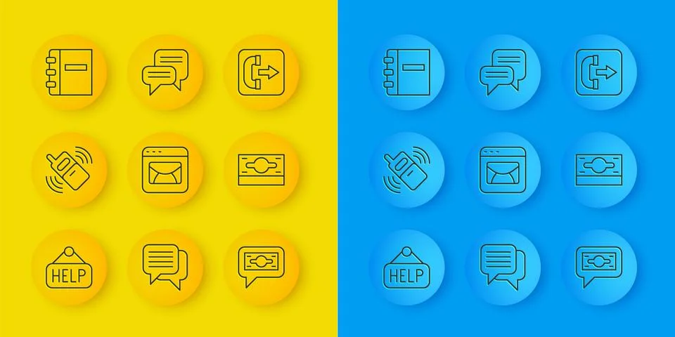 Set line Signboard with text Help, Mobile phone, Mail and e-mail, Stacks pa.. 스톡 일러스트