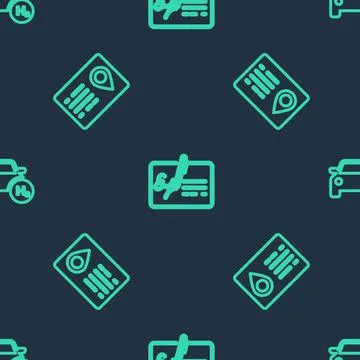Set line Signed document, Address book and Hydrogen car on seamless pattern Stock Illustration