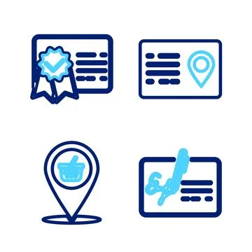 Set line Signed document Location shopping basket Address book and Certificat Stock Illustration