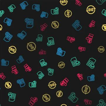Set line Sim card rejected, , 5G network and  on seamless pattern. Vector イラスト素材