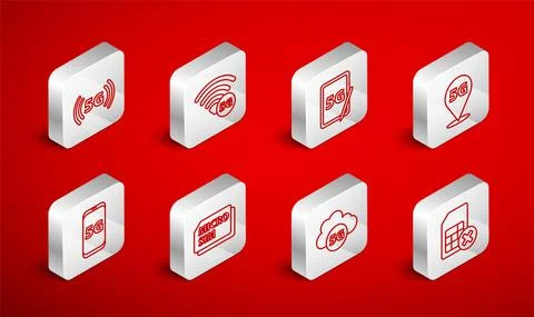 Set line Sim card rejected, 5G network, Graphic tablet with, Location, Cloud Stockillustratie