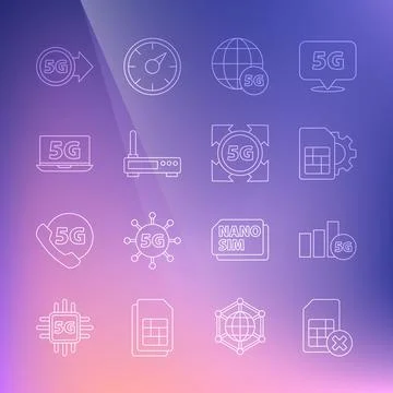 Set line Sim card rejected, 5G network, setting, Router and wi-fi signal, Laptop Stock Illustration