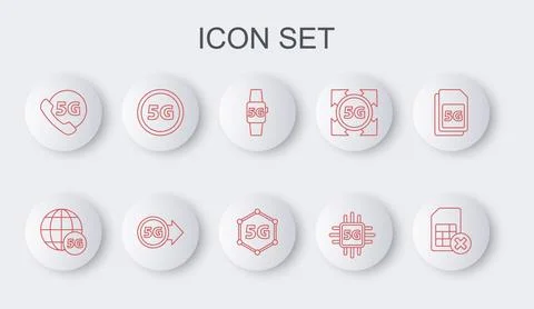 Set line Sim card rejected, 5G network, Smart watch, Processor, Phone with,.. Stock Illustration