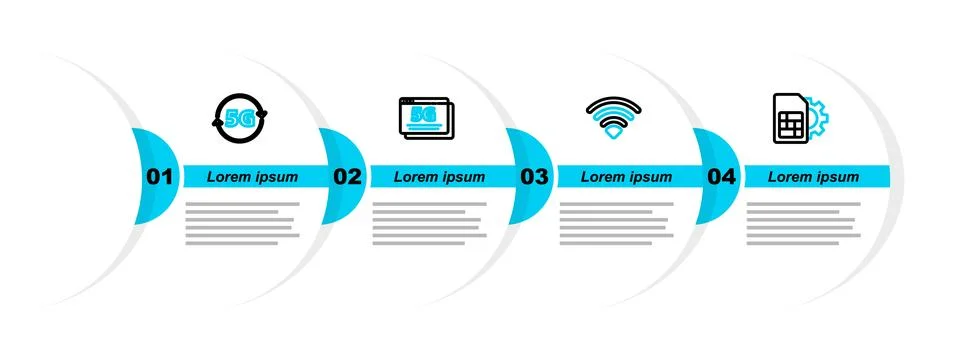 Set line Sim card setting, Wi-Fi wireless network, 5G and icon. Vector Stock Illustration
