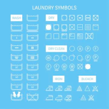Set of  line simple washing instruction symbols .Laundry icons in flat style. Stock Illustration