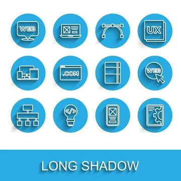 Set line Site map, Front end development, Web and graphic design, UI or UX, and Illustrazione stock