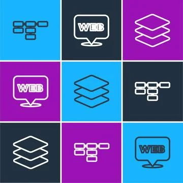 Set line Site map, Layers and Web and graphic design icon. Vector Ilustración de archivo