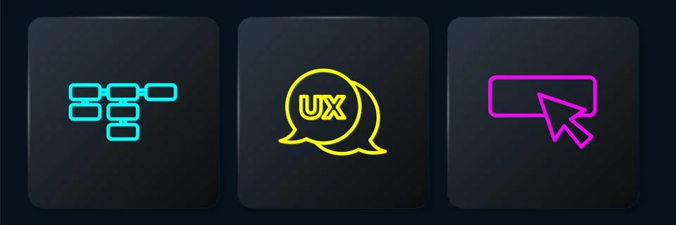 Set line Site map, UI or UX design and . Black square button. Vector Stock Illustration