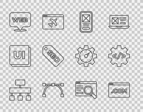 Set line Site map, UI or UX design, Bezier curve, Web and graphic, SEO 스톡 일러스트