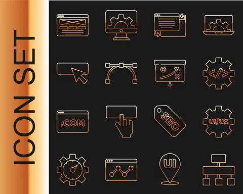 Set line Site map, UI or UX design, Front end development, Bezier curve, and Stock Illustration