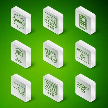 Set line Site map, UI or UX design, Website statistic, development,  and te.. Illustrazione stock