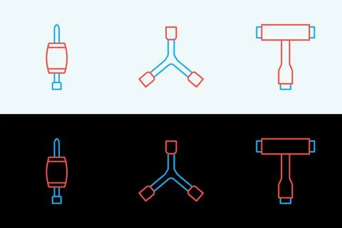 Set line Skateboard T tool, Screwdriver and Y-tool icon. Vector Illustrazione stock