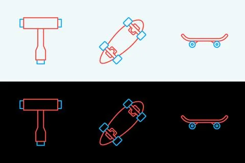 Set line Skateboard, T tool and Longboard or skateboard icon. Vector Stock Illustration