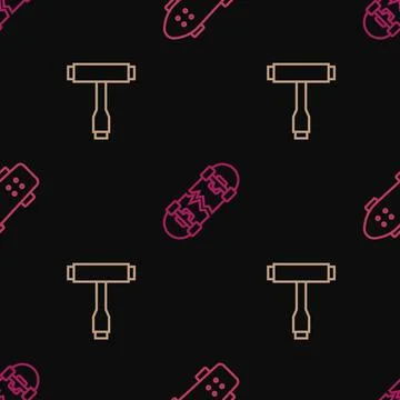 Set line Skateboard, T tool and Broken skateboard on seamless pattern. Vector イラスト素材