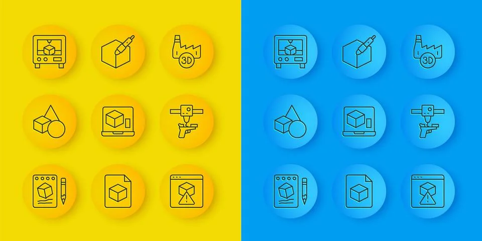 Set line Sketch on paper, Basic geometric shapes, 3D printer, gun, Printing 스톡 일러스트