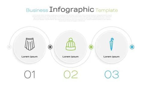 Set line Skirt, Winter hat and Umbrella. Business infographic template. Vector Illustration