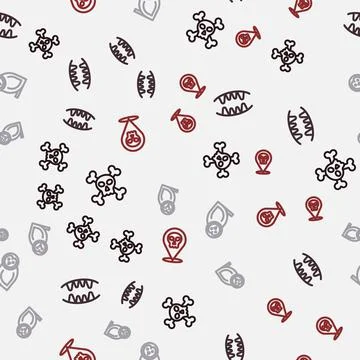 Set line Skull on crossbones, Vampire teeth, Owl bird and on seamless pattern Stock Illustration