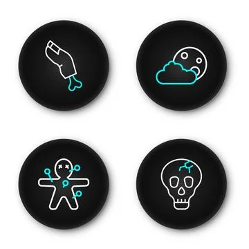 Set line Skull, Voodoo doll, Moon and stars and Zombie finger icon. Vector Stock-Illustration