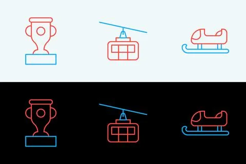 Set line Sled, Award cup and Cable car icon. Vector Stock Illustration