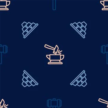Set line Sledgehammer, Gold bars and Anvil and on seamless pattern. Vector Stock Illustration