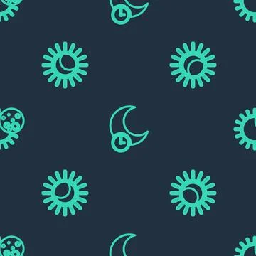 Set line Sleeping moon, Eclipse of the sun and on seamless pattern. Vector Ilustração Stock