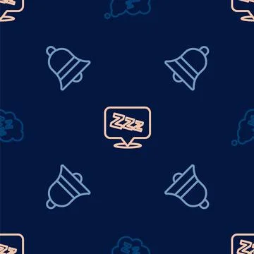 Set line Sleepy, Ringing bell and on seamless pattern. Vector Stock Illustration