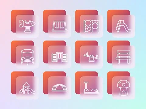 Set line Slide playground, Monkey bar, Seesaw, Bumper car, Swedish wall, Pl.. Stock Illustration