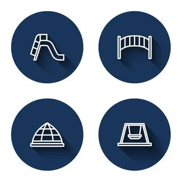Set line Slide playground, Playground kids bridge, climbing equipment and Swing Stock Illustration