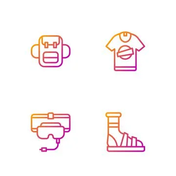 Set line Slippers with socks, Virtual reality glasses, School backpack and T Stock Illustration