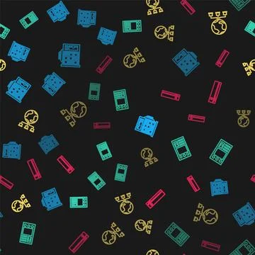 Set line Slot machine, Create account screen, Computer network and Video game 스톡 일러스트