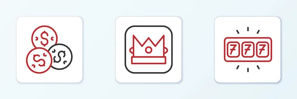Set line Slot machine with jackpot, Casino chip dollar and King playing car.. イラスト素材