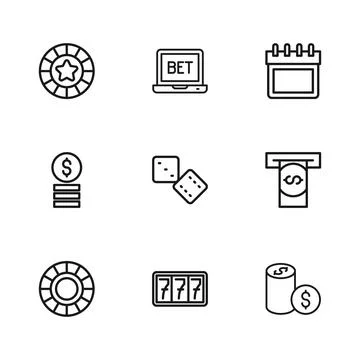 Set line Slot machine with jackpot, Automated teller and money, Casino chip.. 스톡 일러스트