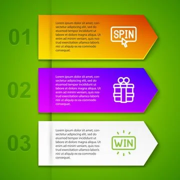 Set line Slot machine spin button, Gift box and Casino win. Business infogr.. 스톡 일러스트