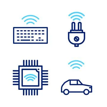 Set line Smart car system with wireless, Processor microcircuits CPU, electric Stockillustratie