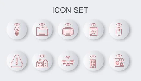 Set line Smart coffee machine, Exclamation mark triangle, printer, home with イラスト素材