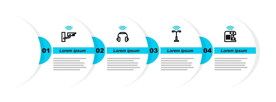 Set line Smart coffee machine, street light, headphones and security camera icon Stock Illustration