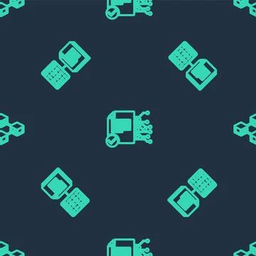 Set line Smart contract,  and Blockchain technology on seamless pattern. Vect 스톡 일러스트