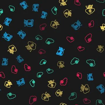 Set line Smart contract, Cryptocurrency cloud mining, and on seamless pattern 스톡 일러스트