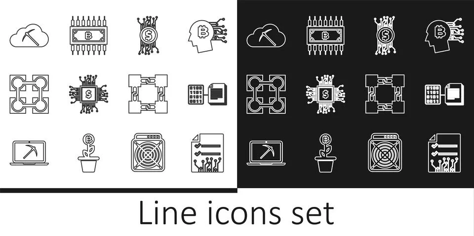 Set line Smart contract, Cryptocurrency bitcoin in circuit, Processor chip with イラスト素材