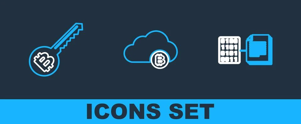 Set line Smart contract, Cryptocurrency key and cloud mining icon. Vector 스톡 일러스트