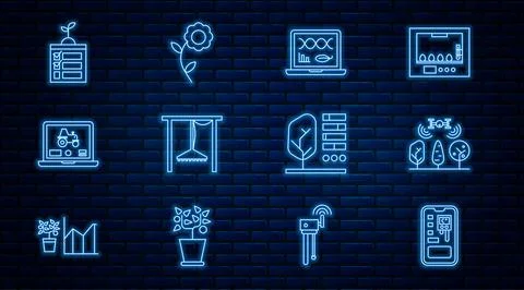 Set line Smart control farming system, with drone, Genetic engineering modifi Stock Illustration