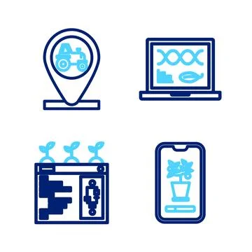 Set line Smart control farming system technology Genetic engineering modifica Stock Illustration
