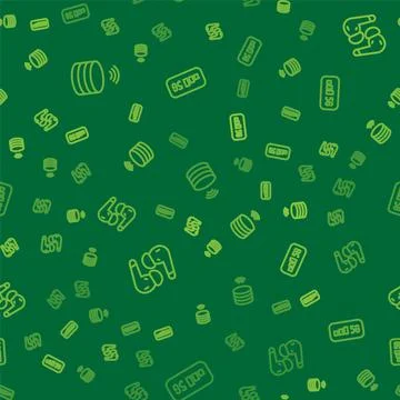 Set line Smart data server, Air headphones and 5G wireless internet on seamless Stock Illustration