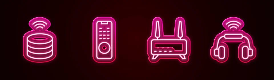 Set line Smart data server, Remote control, Router and wi-fi signal and Illustrazione stock