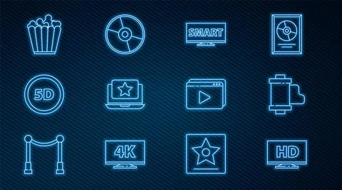 Set line Smart display with HD video, Camera vintage film roll cartridge, Screen Stock Illustration