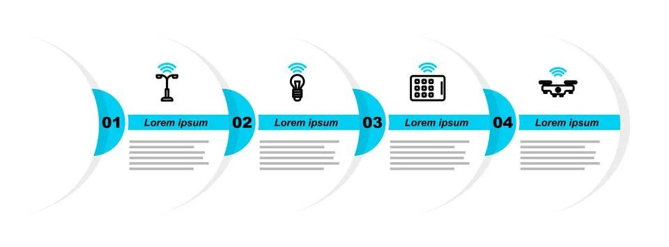 Set line Smart drone, Wireless tablet, light bulb and street icon. Vector Stock Illustration